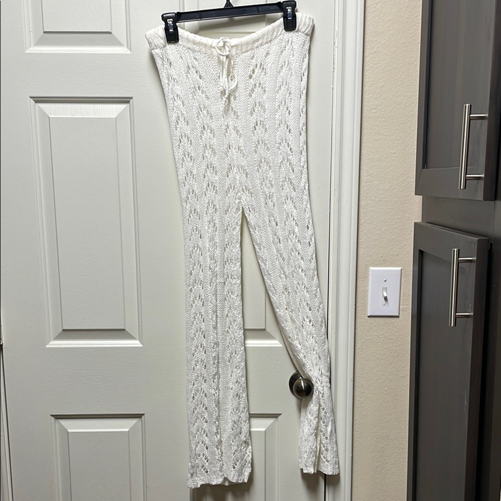 White Crochet Wide-Leg Beach Cover-Up Pants